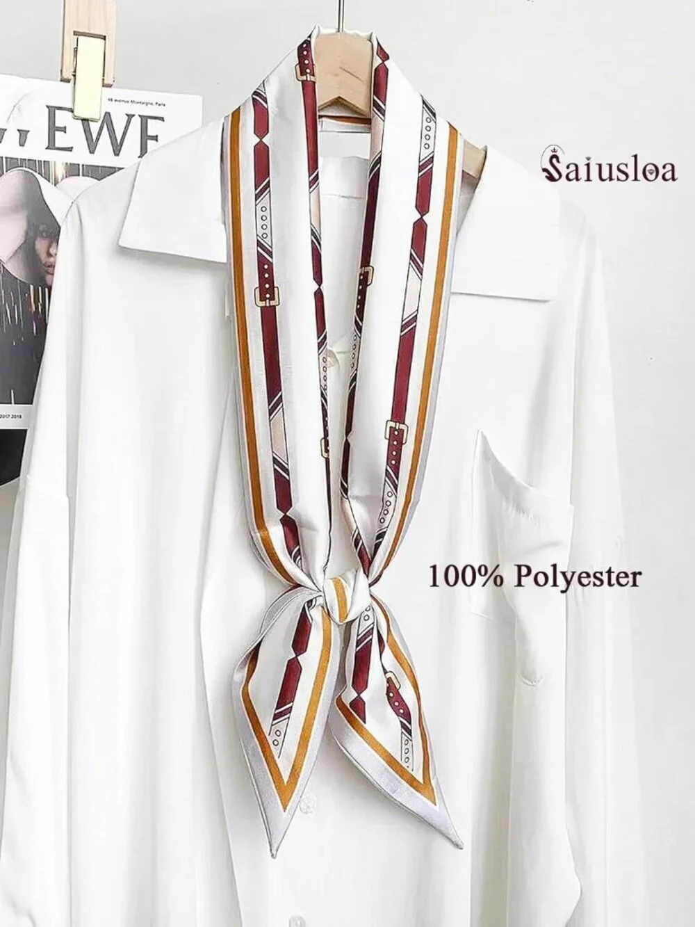 Women's Plain Necktie Head Fashion Scarves Long Skinny Silky Hair Bags Scarf